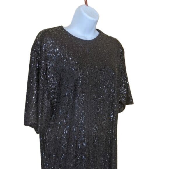 Black Short Sleeved Sequined Dress Size Small NEW NWT - Picture 4 of 7